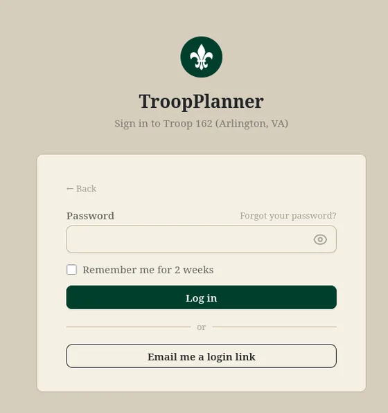Step two of sign-in, with the password field, Forgot your password link, Remember me checkbox, and Email me a login link button